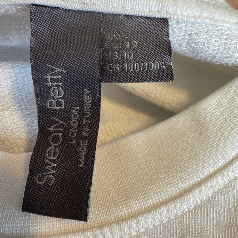 Sweaty Betty After Class Crop Sweatshirt White French Terry Thumbhole Womens 10 - Picture 3 of 3